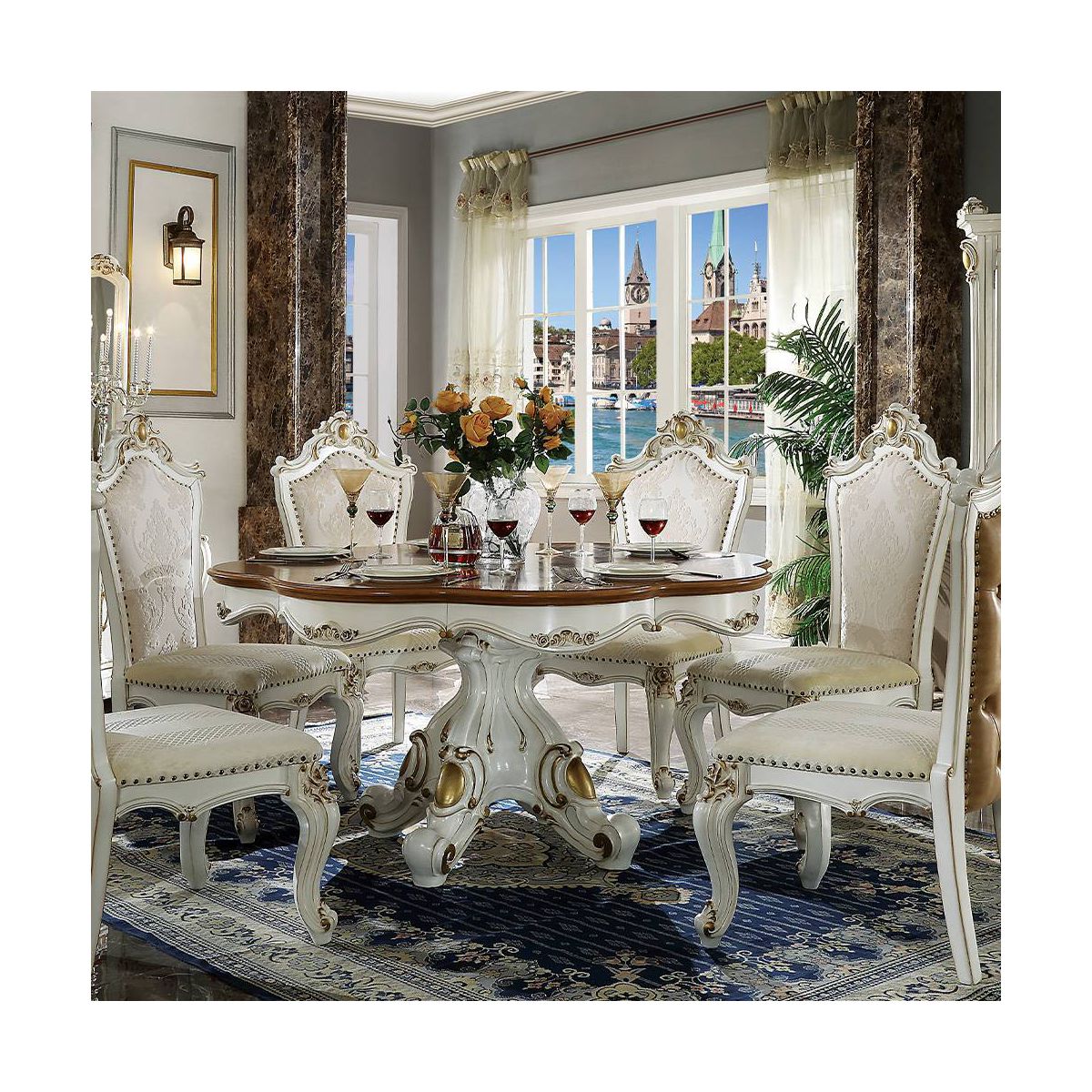 62" Picardy Dining Table Antique Pearl/Cherry Oak Finish - Acme Furniture - thumbnail 6