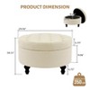 GustoWave Round Storage Ottoman, Modern Button Tufted Ottoman Coffee Table with Removable Top, Beige - 2 of 4