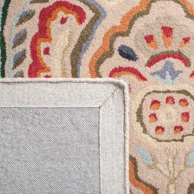 Handmade Beige and Blue Wool Tufted Square Rug