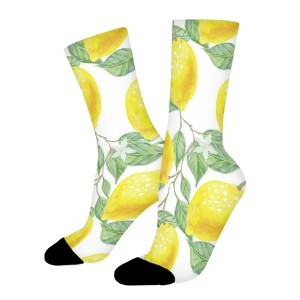 Watercolor Yellow Lemon Fruit Women Printed Crew Socks Funny Funky Socks Soft Polyester Novelty Gifts for Artists Men - 1 of 1