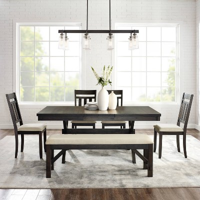 Hayden Slate Extendable Dining Set with Bench and 4 Chairs