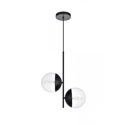 Elegant Lighting Eclipse 2 Lights Black Pendant With Clear Glass