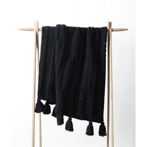 Sunday Citizen Braided Pom Pom Throw Black Throw Size 75 X 52 Target