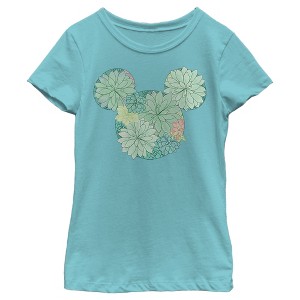 Girl's Disney Mickey Mouse Botanical Silhouette T-Shirt - 1 of 4