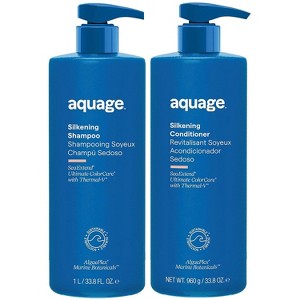Aquage Silkening Shampoo (33 oz) + Silkening Conditioner (33 oz) - LITER DUO SET with Algaeplex® sea botanicals and Algasilk™ - 1 of 4