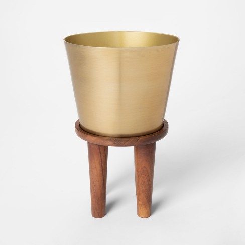 Plant Stand Short Wood Gold Threshold