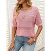 Women's Crochet Hollow Out Pullover Sweaters Casual Round Neck Half Sleeve Tops Blouses - 4 of 4