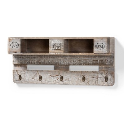 Ferguson Vintage Rustic Whitewashed Oak Finished Wood Wall Mounted Coat Rack with Shelves Oak - Baxton Studio