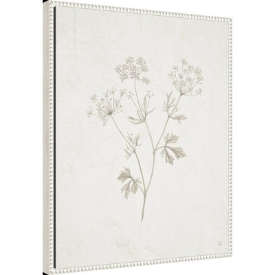 Beaded White Framed Botanical Canvas Wall Art, 23"x28"
