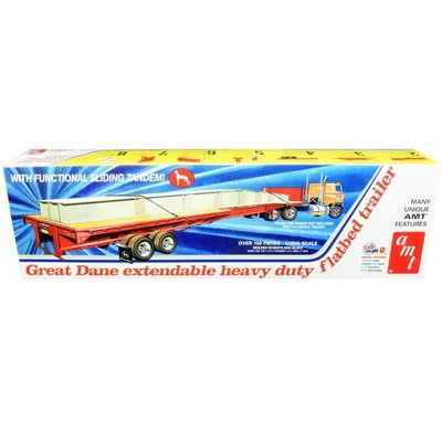 Skill 3 Model Kit Great Dane Extendable Heavy Duty Flat Bed Trailer w/Functional Sliding Tandem 1/25 Scale Model by AMT