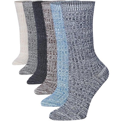Tipi Toe 6-Pairs Women's Ragg Neutral Colored Ripped Design Cotton Warm Winter Crew Boot Socks