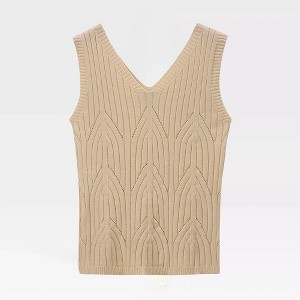 Womens Summer Sleeveless Knit Tops Ribbed V Neck Pullover Sweater Tank Tops Crochet Lightweight Sweater Vest Pointelle Knit Sweater Tops - 1 of 4