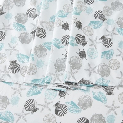 Queen Coastal Seashell Print Microfiber Sheet Set