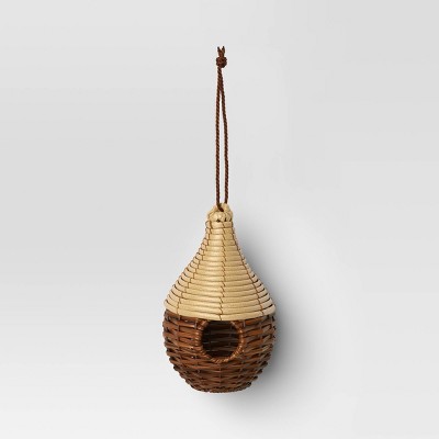 10" Beige and Brown Woven Hanging Bird House
