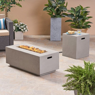 Light Gray Concrete Rectangular Gas Fire Pit Table with Tank Holder