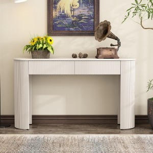 Whisen Entryway Table with Fluted Design, Modern Console Table with Storage, Oval Top and Drawers - 1 of 4