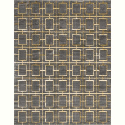 Hollywood Glam 10' x 14' Gray and Gold Trellis Synthetic Rug