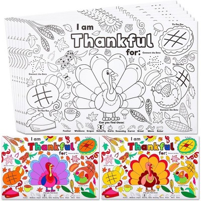 Joyfy 24 Pcs Thanksgiving Coloring Placemats, Turkey Coloring Paper Table Mats, Make Own Art & Craft Kit for Kid School Activities Party(No pigment)