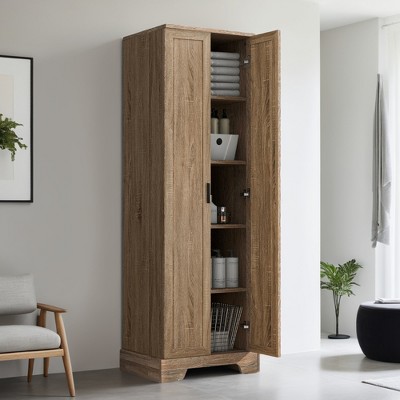 2-Door Storage Cabinet with Adjustable Shelves for Bathroom, Office, Living Room, Durable MDF Board Construction, Anti-Tipping Design - Leovsnove