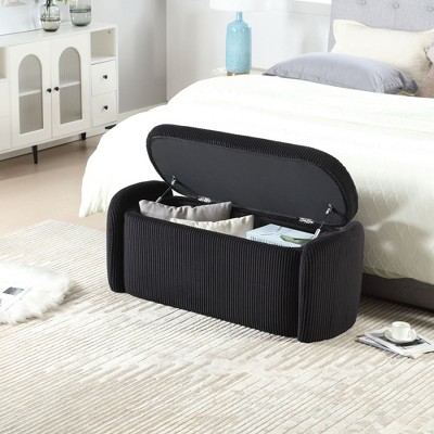 CAVINAS Modern Pull-Open Top Corduroy Ottoman Bench,Upholstered Oval Storage Ottoman for Living Room,Bedroom