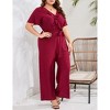 Clearlove Women Plus Size Ruffle V Neck Short Sleeve Tied Elastic Waist Wide Leg Jumpsuits Casual Rompers - 3 of 4
