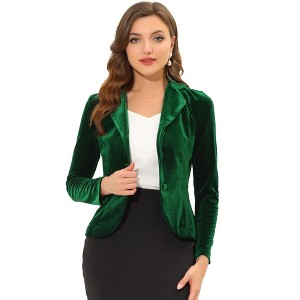 INSPIRE CHIC Women's Notched Lapel Long Sleeve Office Button Velvet Suit Blazer - 1 of 4