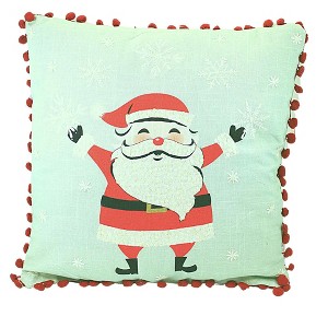 Ganz 16.0 Inch Santa Pillow Snowflakes Poms Throw Pillows - 1 of 3