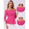 Allegra K Women's Elegant Lace Floral Semi Sheer 3/4 Sleeve Off Shoulder Peplum Top - 2 of 4