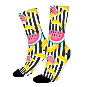 Watermelon Fruit Striped Women Printed Crew Socks Funny Funky Socks Soft Polyester Novelty Gifts for Artists Men - 1 of 1