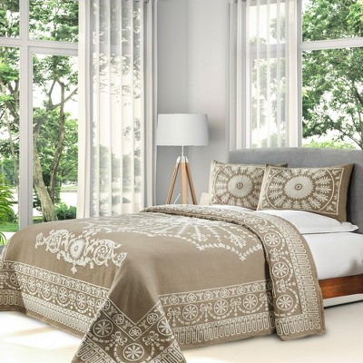 Lightweight Cotton Blend Oversized Jacquard Traditional Medallion Bedspread Set by Blue Nile Mills