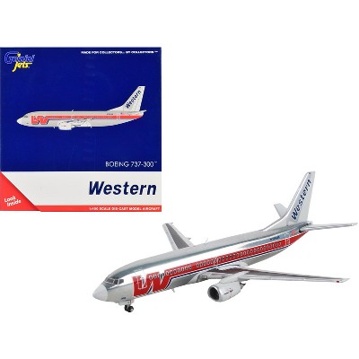 Boeing 737-300 Commercial Aircraft "Western Airlines" Silver with Red Stripes 1/400 Diecast Model Airplane by GeminiJets