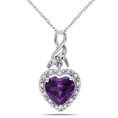 EVERLY JEWELRY | 10K White Gold Halo Heart Shaped 2.27 CT TGW Simulated Alexandrite and White Diamonds Accent Pendant with Chain - 17 inch