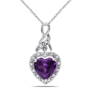 EVERLY JEWELRY | 10K White Gold Halo Heart Shaped 2.27 CT TGW Simulated Alexandrite and White Diamonds Accent Pendant with Chain - 17 inch - 1 of 2