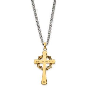 Chisel Stainless Steel Brushed and Yellow IP-plated with Cubic Zirconia Philippians 4:13 Cross on a 24" Curb Chain Necklace - 1 of 4