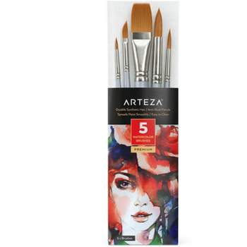 Arteza Watercolor Brushes Set, 5 Sizes, Brown Brush Hair - 5 Pack 