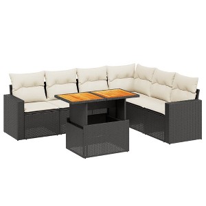 vidaXL Garden Sofa Set Black PE Rattan Standard Adjustable Armrests - 1 of 4