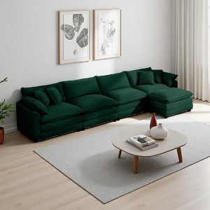 Modern Corduroy 4-Seater Sofa with Footstool & Pillows - 1 of 4