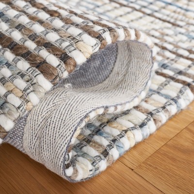 Ivory and Brown Geometric Flat Woven Wool Area Rug, 6' x 9'