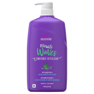 Aussie Miracle Waves Anti-Frizz Hemp Paraben-Free Conditioner, 26.2 fl oz