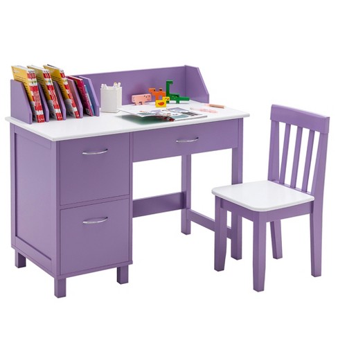 Kids Study Desk and Chair Set 2Pcs Wooden Writing Computer Office Table for  School Students Adjustable