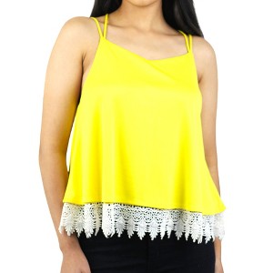 Artyska Women's Loose Fit Spaghetti Strap Camisole Tank Top With Lace - 1 of 4