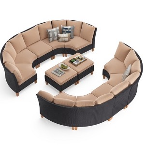 Syemin Patio Seating Sets, 12 Piece Outdoor Sectional Furniture Set with Cushions for Garden, Balcony, and Backyard, Beige, 23.8"*30"*30.7" - 1 of 4