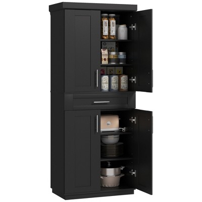 HOMCOM Tall Kitchen Pantry Freestanding Cabinet Cupboard with Doors and Drawer, Adjustable Shelving