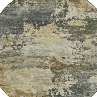 HomeRoots 8' Gray Beige And Khaki Round Abstract Washable Indoor Outdoor Area Rug