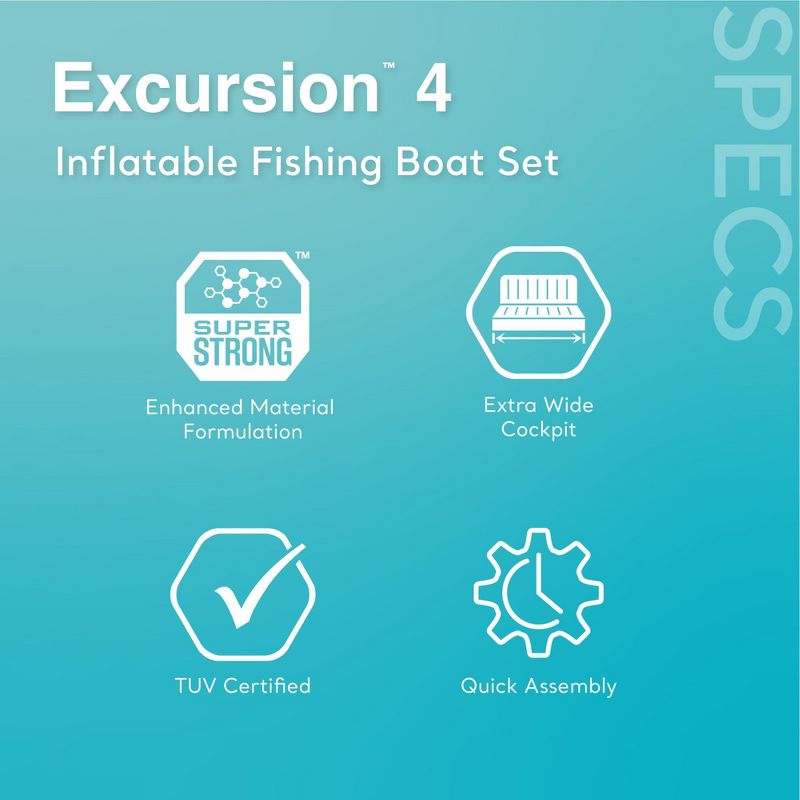 INTEX 68324EP Excursion 4 Inflatable Boat Set: Includes Deluxe 54in Boat Oars and High-Output Pump – Adjustable Seats with Backrest – Fishing Rod, 4 of 8