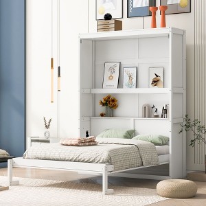 NicBex Full Size Murphy Bed 85" Wooden Bed Frame Morden Hideaway Wall Bed with Storage Shelf for Apartment - 1 of 4