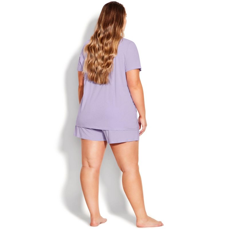 Women's Plus Size Button Short Sleeve Sleep Top - lavender | AVENUE, 4 of 7