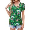 Nlife Womens Puff Short Sleeve Hawaiian Shirts Floral Tropic Printed Pleated V Neck Summer Casual T-Shirt Trendy Boho Blouses Tops - 2 of 4