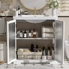 Modern White 30 Inch Bathroom Vanity with Ceramic Sink, Tempered Glass Panel Doors and Interior Shelf, Rubber Wood Storage Cabinet-Maison Boucle - 2 of 4