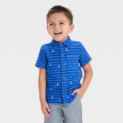 Toddler Boys' Sailboat Printed Gauze Woven Shirt - Cat & Jack™ Blue